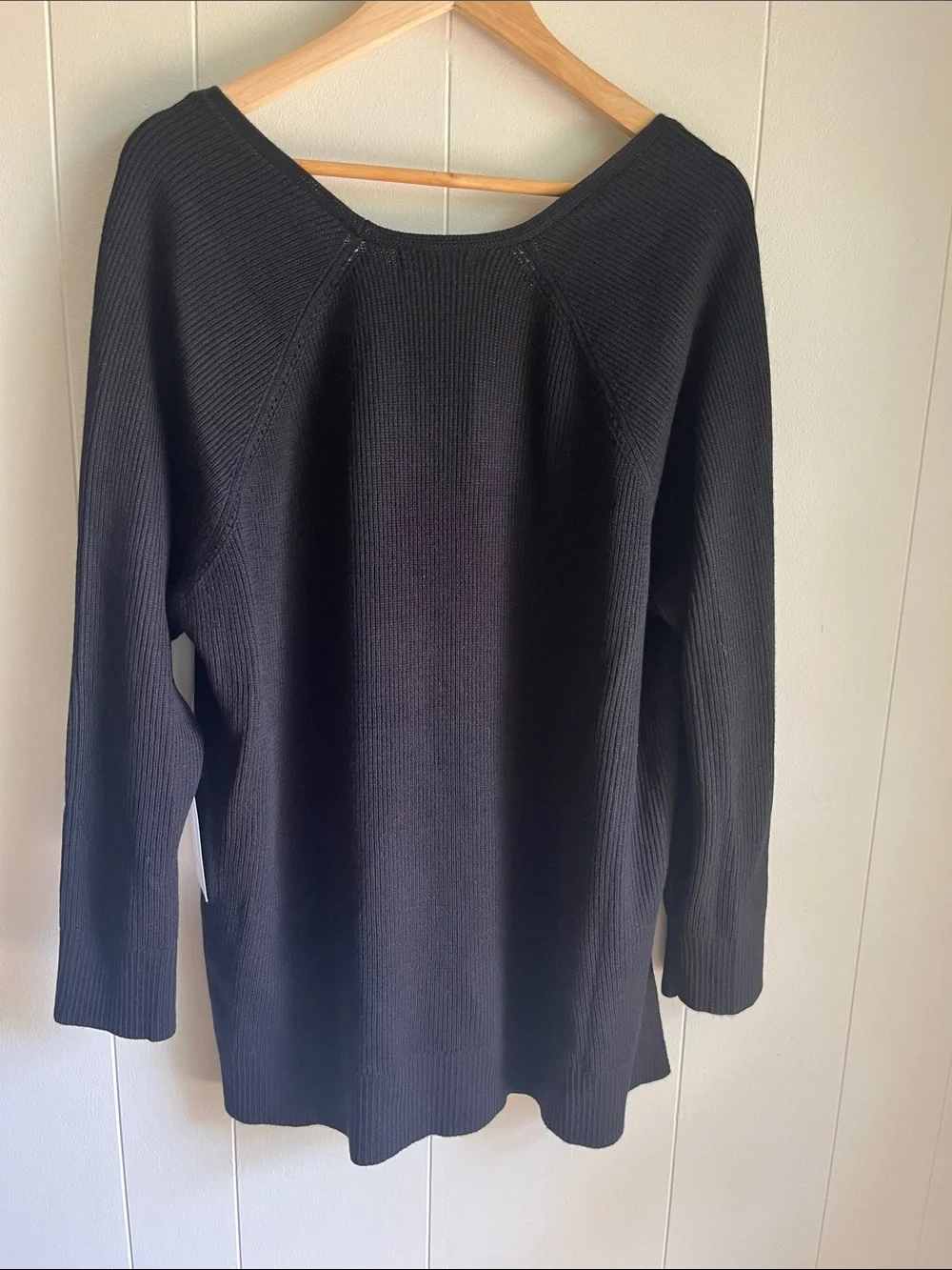 NWT Athleta Hanover Refined Black V-Neck Ribbed Merino Wool Pullover Sweater 2X